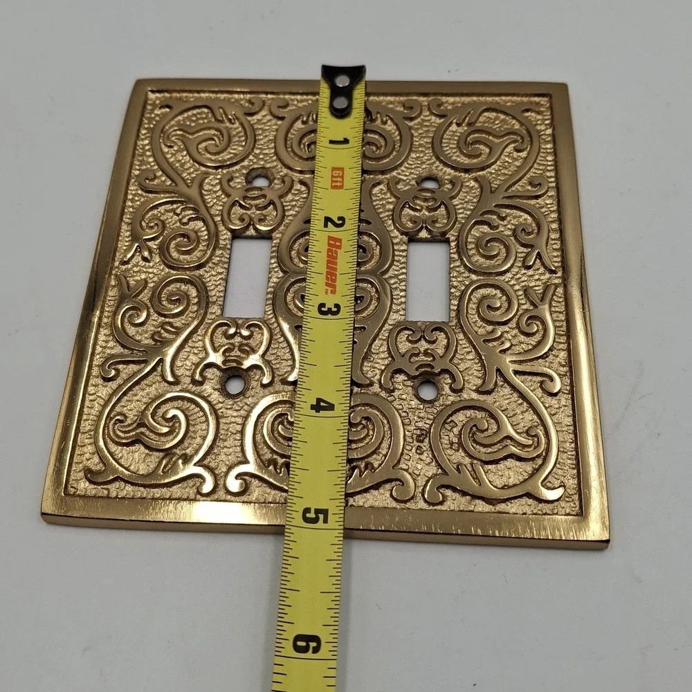 VTG Brass Double Light Switch Cover Plate Ornate Filigree Baroque Raised Design